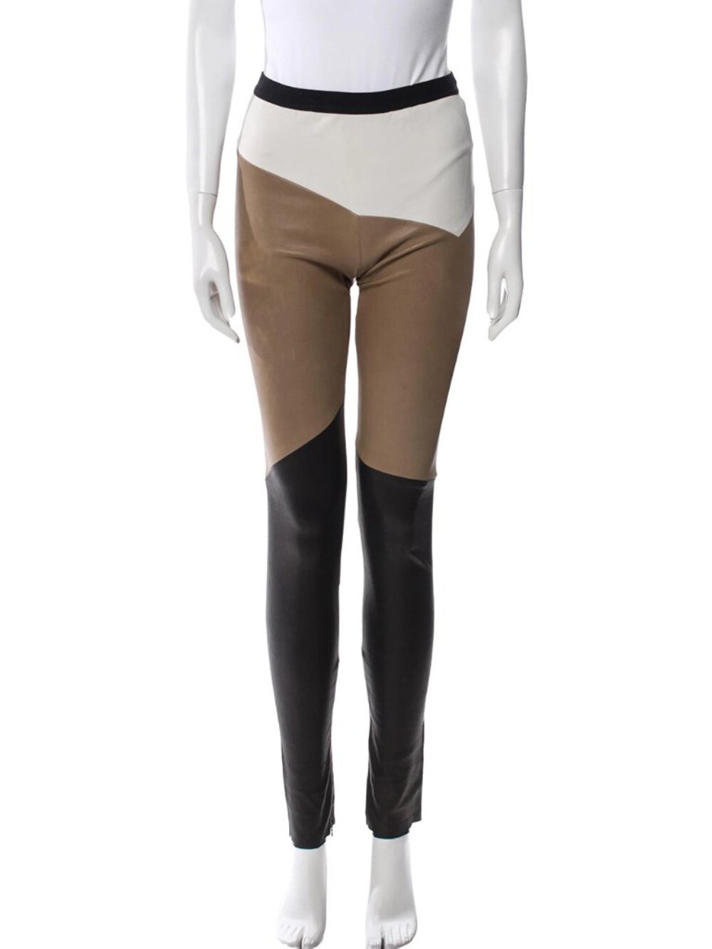Neil Barrett Stretch Lambskin Leather Color Block Leggings Skinny Leg Pants
